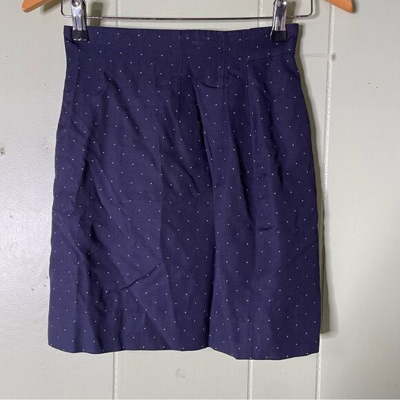 Vintage‎ Christian Dior Navy Blue White Dot Pencil Mini Skirt Size 4 - Picture 1 of 8